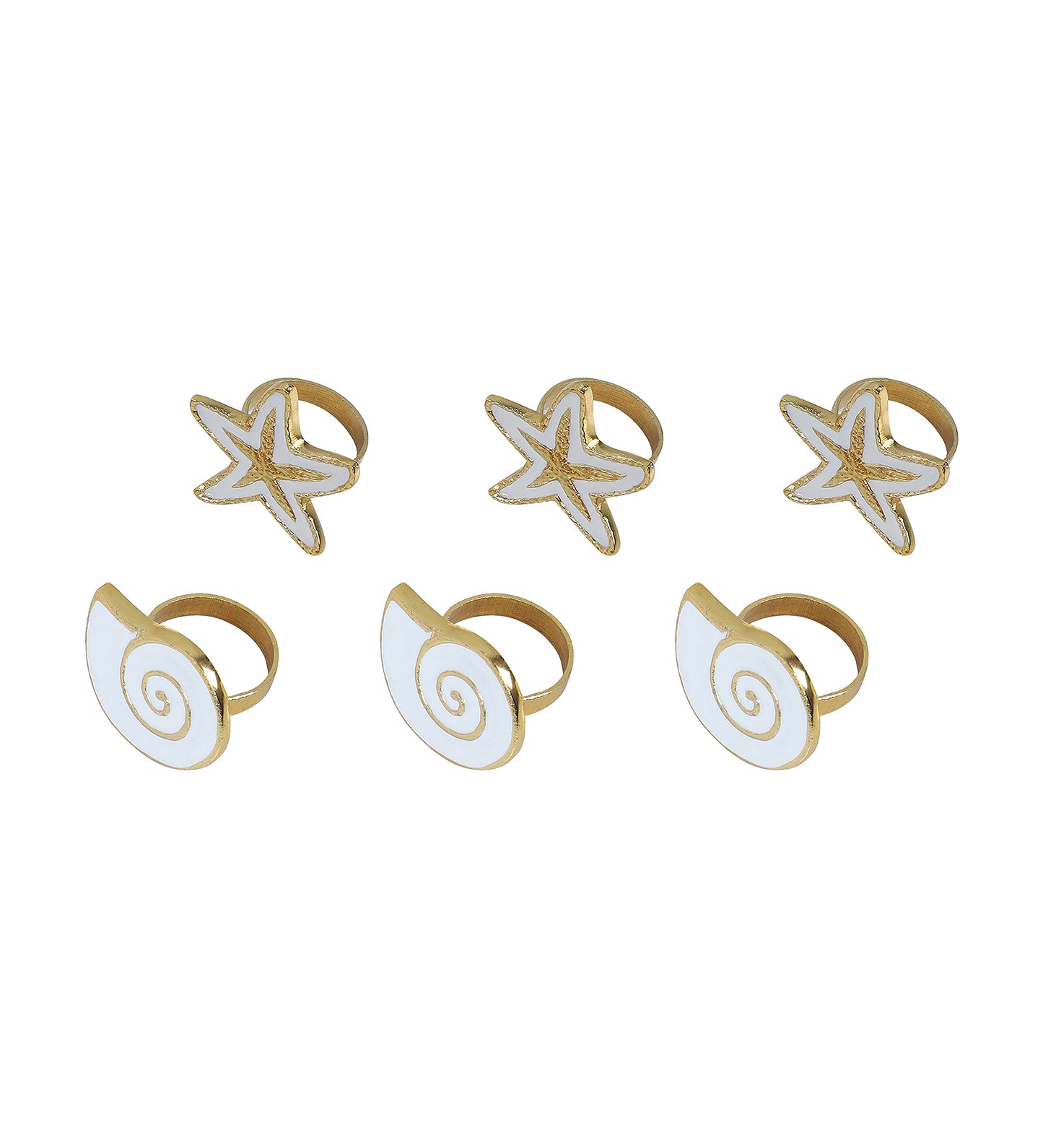 White & Gold Star Napkin RIng Set of 6