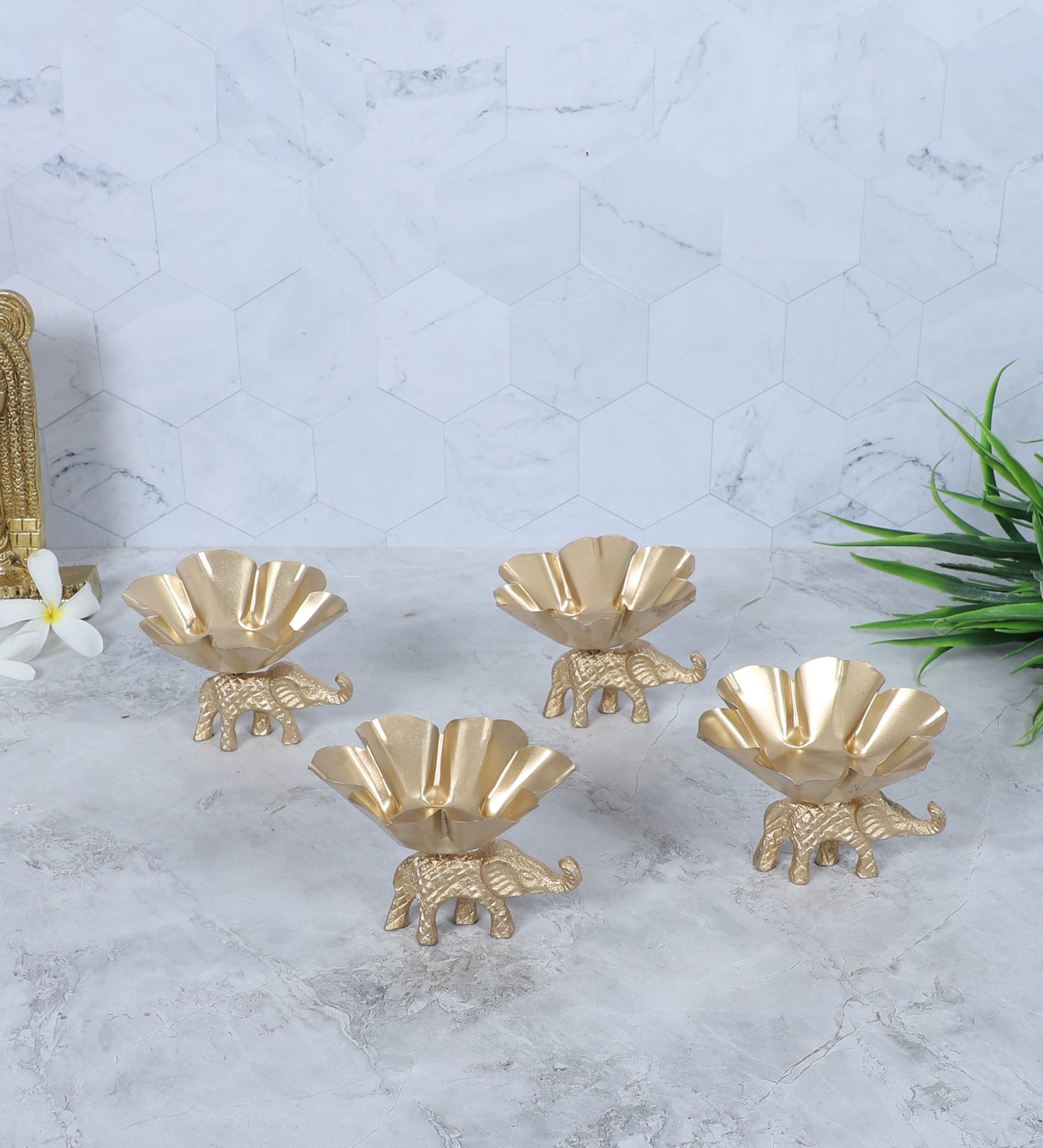 Elephant & Lotus Bowl Tealight Holder Set of 4