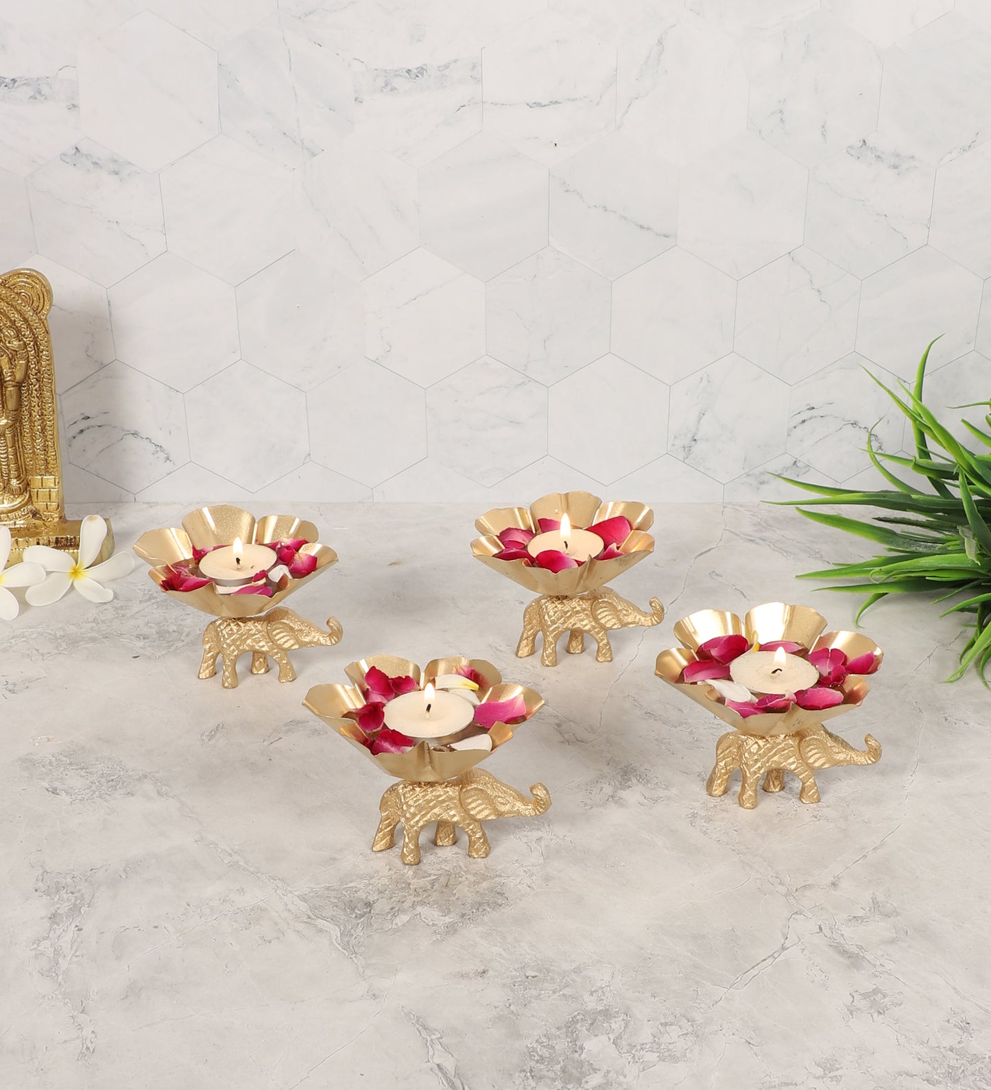 Elephant & Lotus Bowl Tealight Holder Set of 4