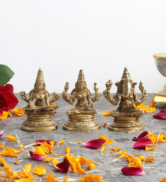 Brass Laxmi Ganesh & Saraswati Idol