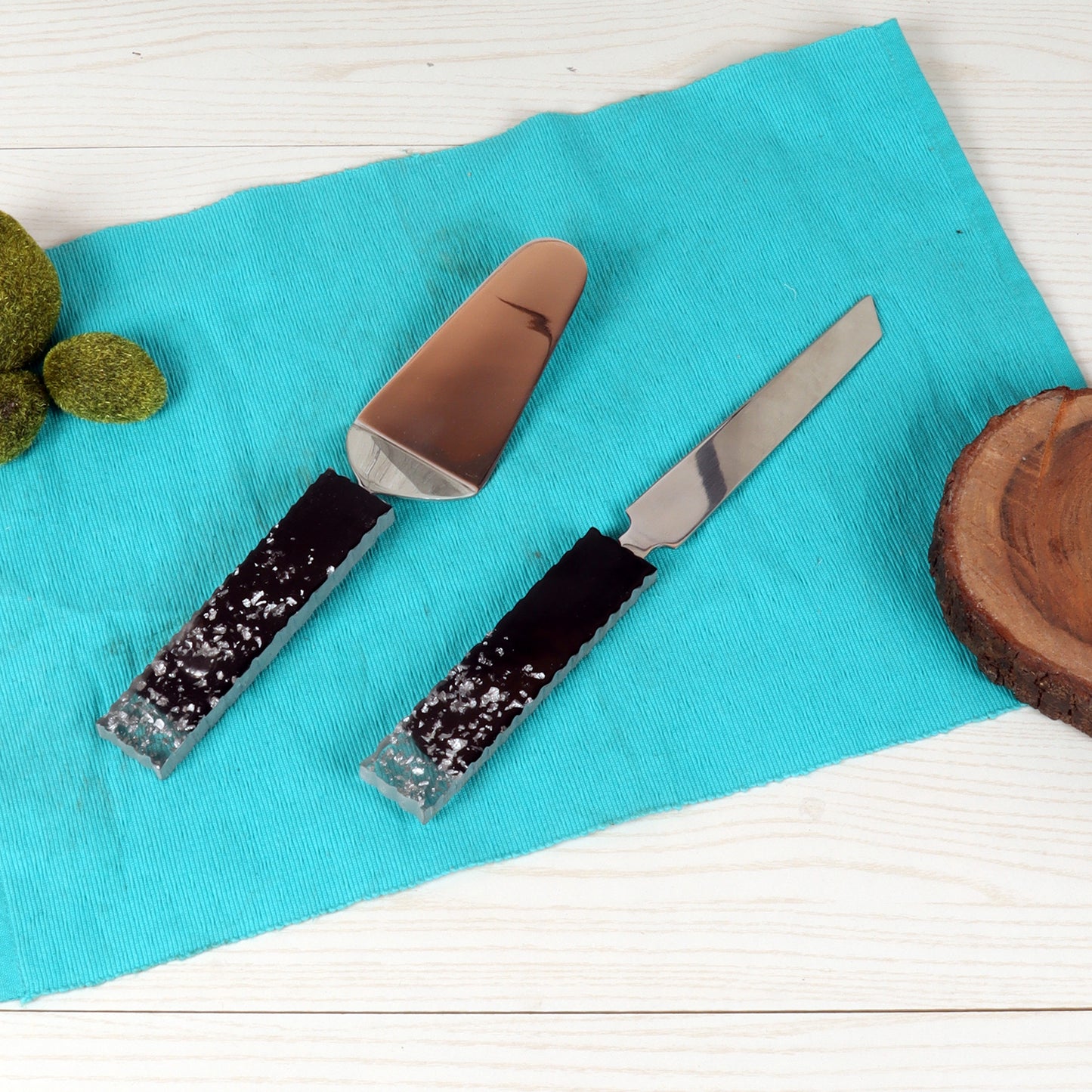 Black & Silver Cake Knife & Server Set of 2