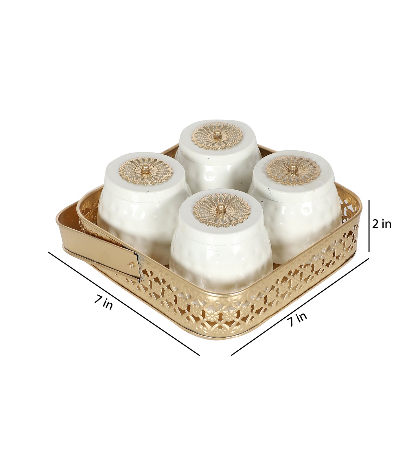 Metal Basket With White Jar Set of 5