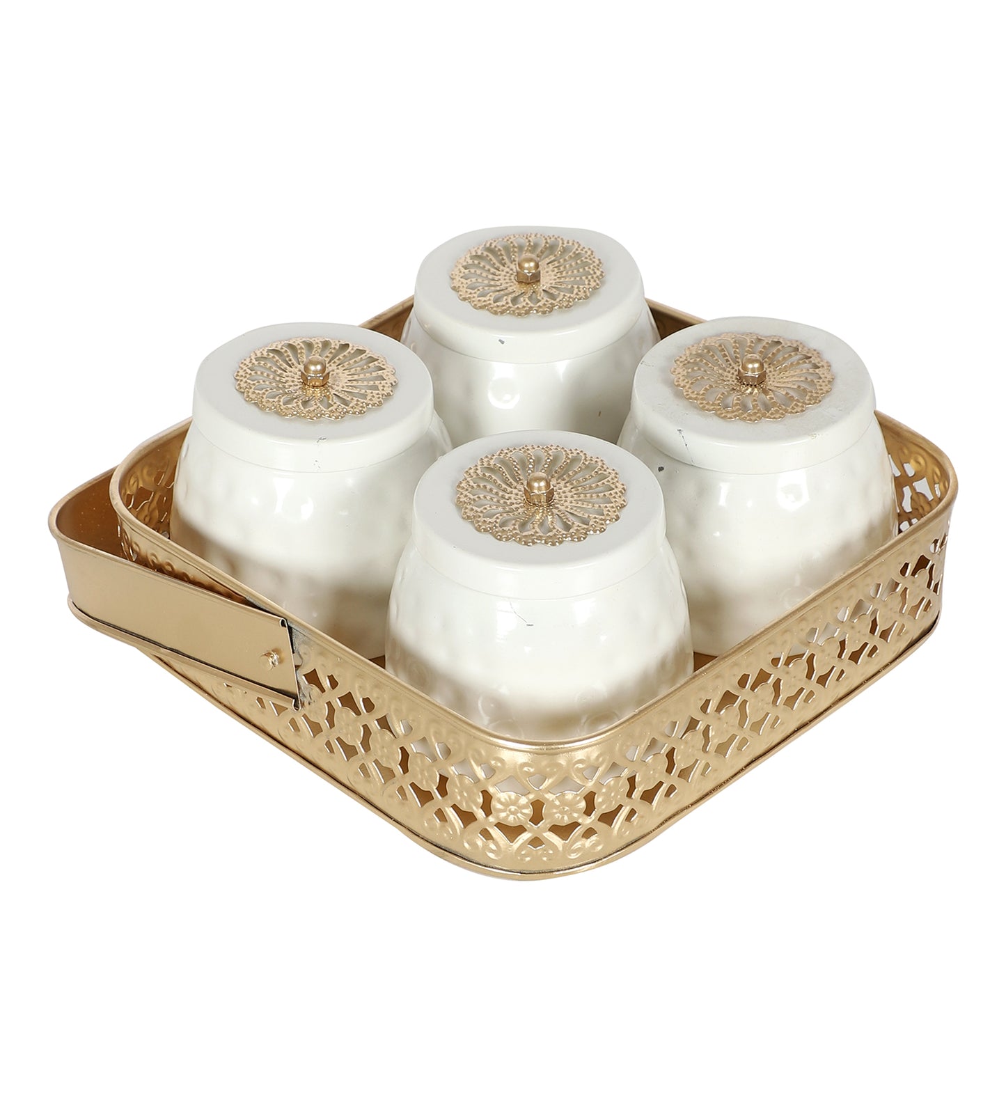 Metal Basket With White Jar Set of 5