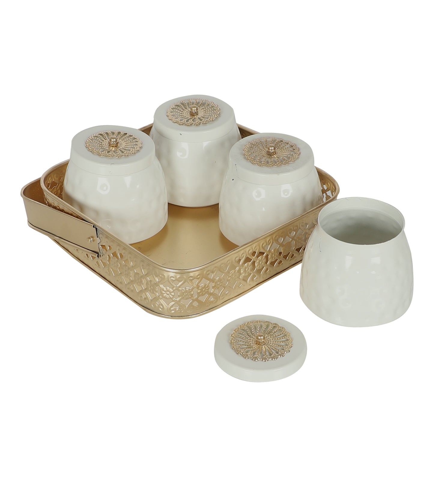 Metal Basket With White Jar Set of 5