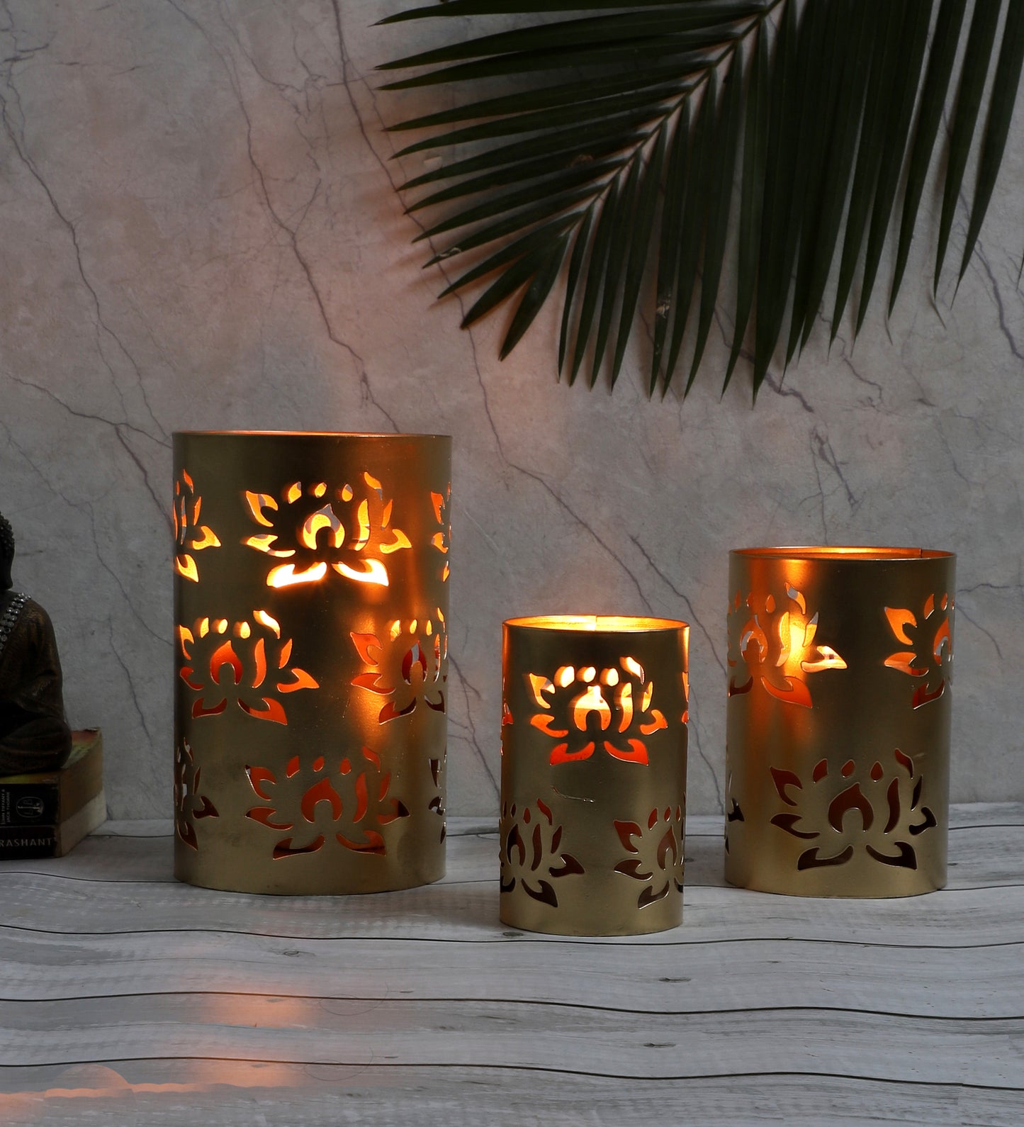 Gold Lotus Votive Tealight Holder Set of 3