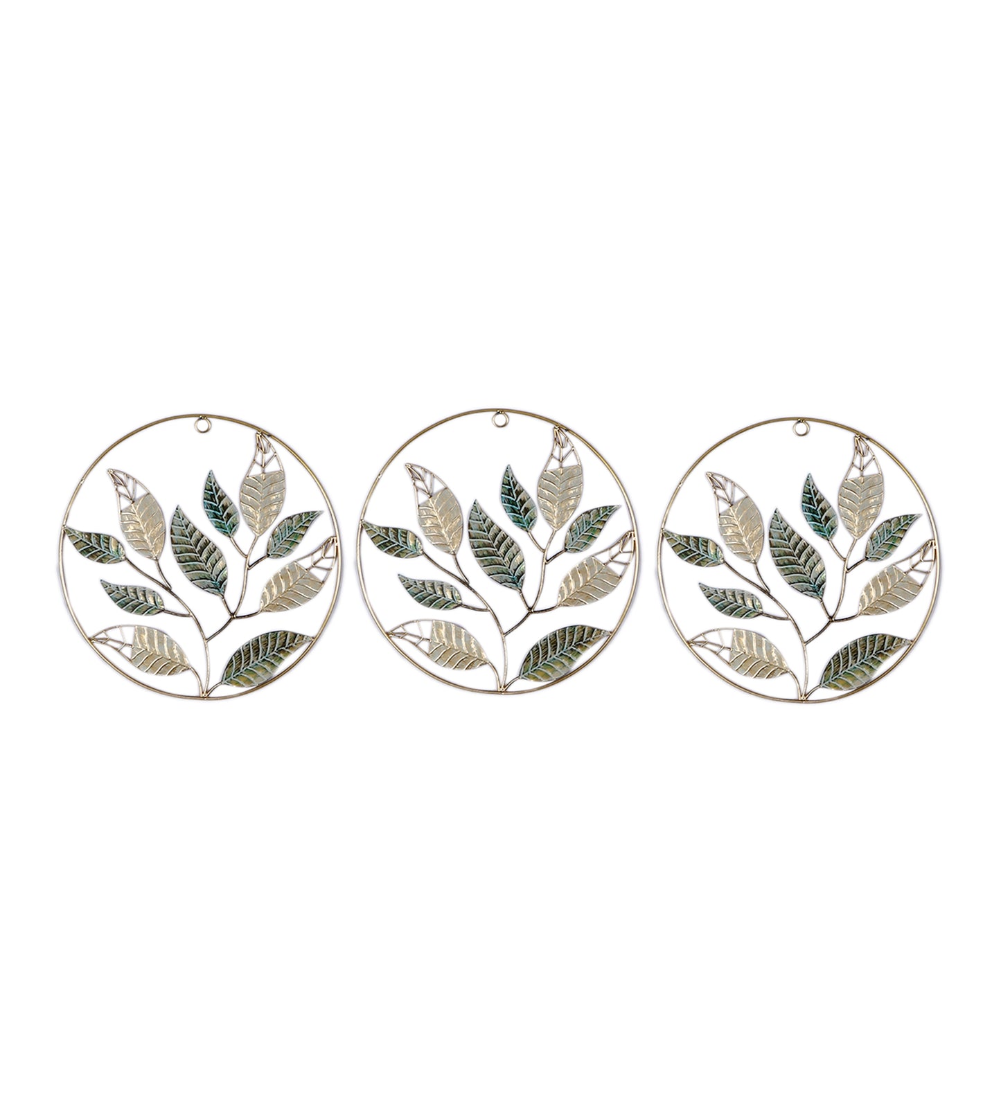 Green & Gold Leaves  Wall Decor Set of 3