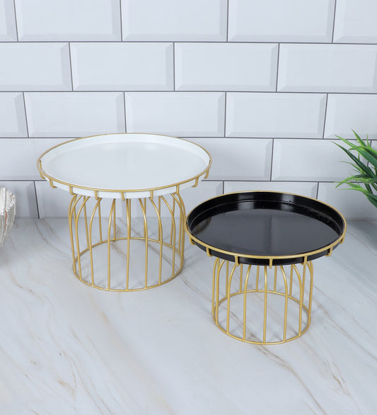 Black White & Gold Wired Cake Platter Set of 2