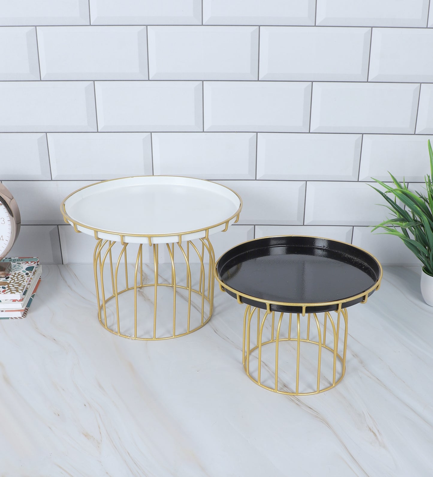 Black White & Gold Wired Cake Platter Set of 2