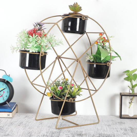 Revolving Wheel Black & White Planter Stand