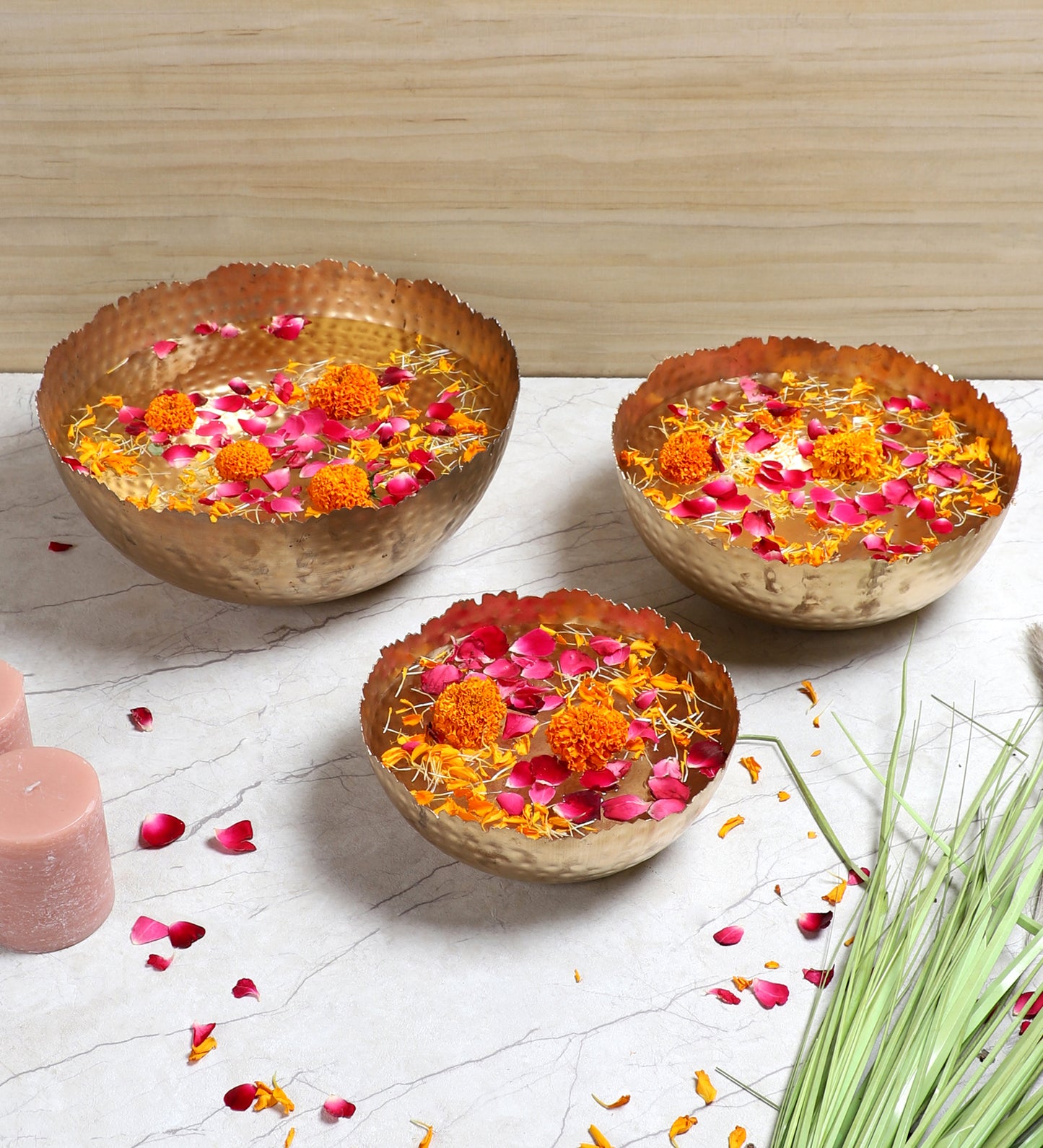 Gold Hammer Cut URli Bowl Set of 3