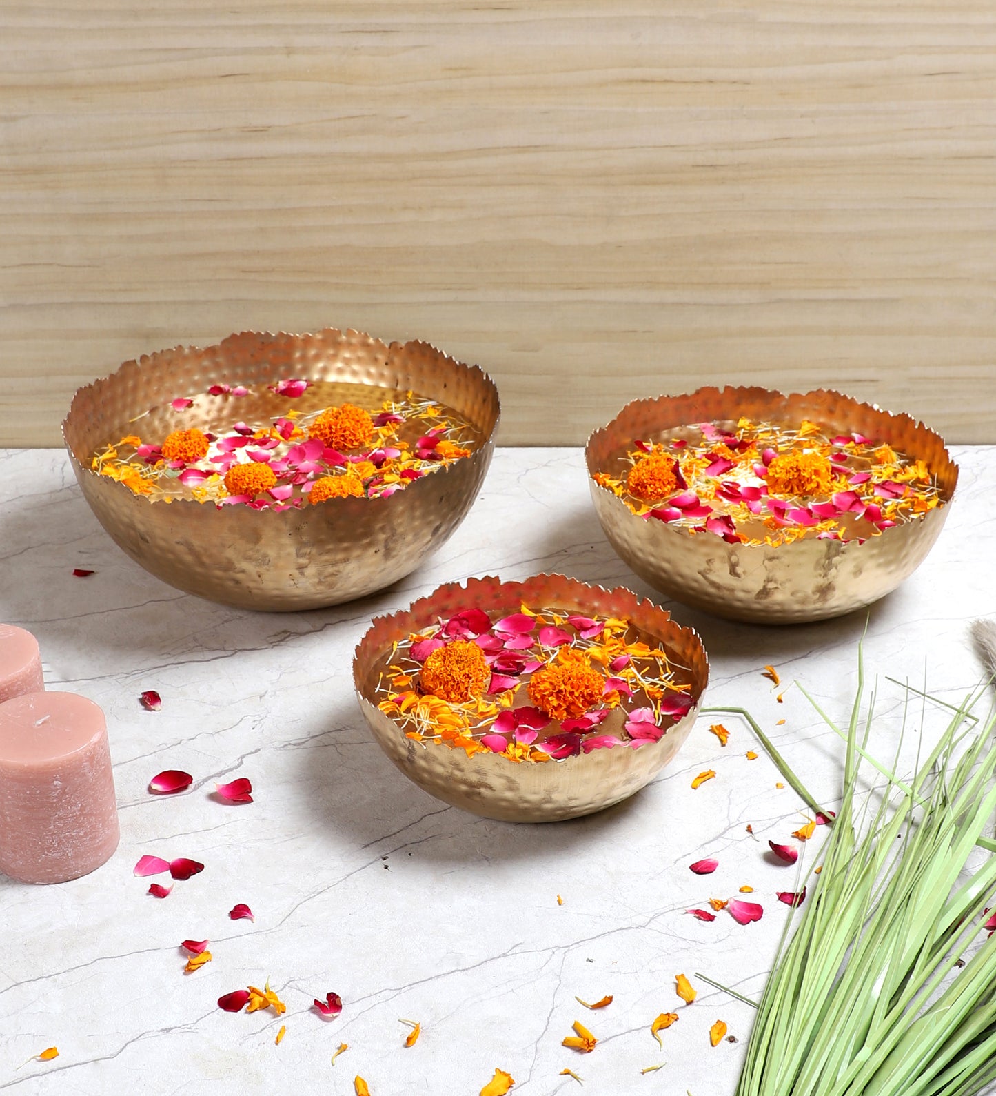 Gold Hammer Cut URli Bowl Set of 3