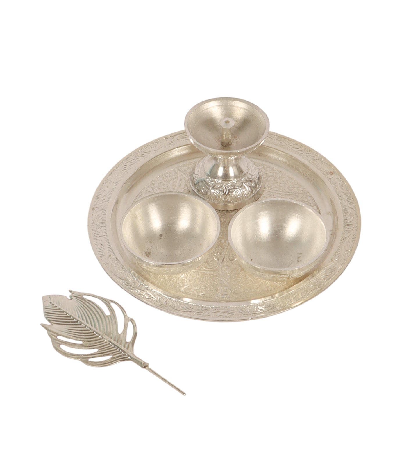 Silver aluminium Pooja thali Set of 5 with velvet box