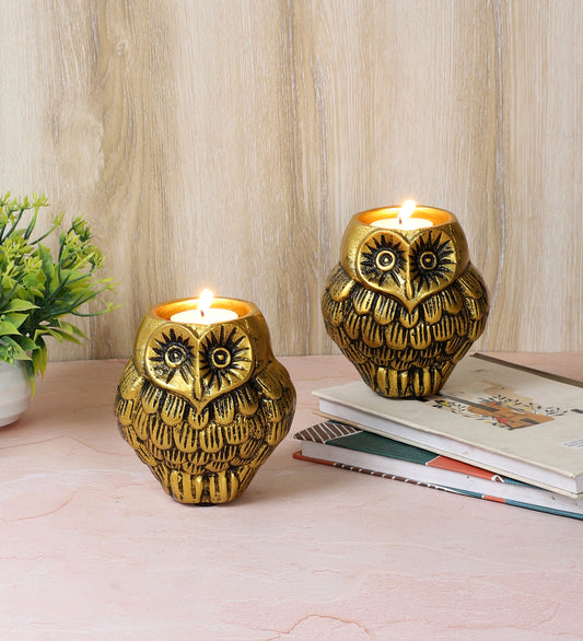 Aluminium Owl Tealight Holder Set of 2