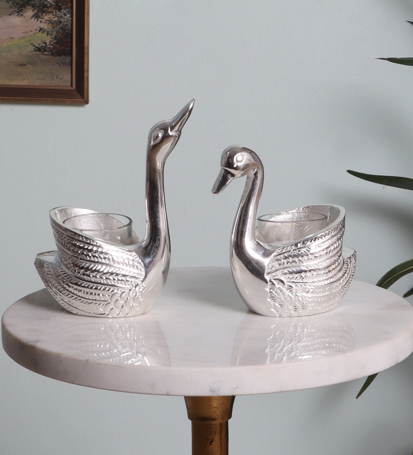Silver Swan Tealight Holder Set