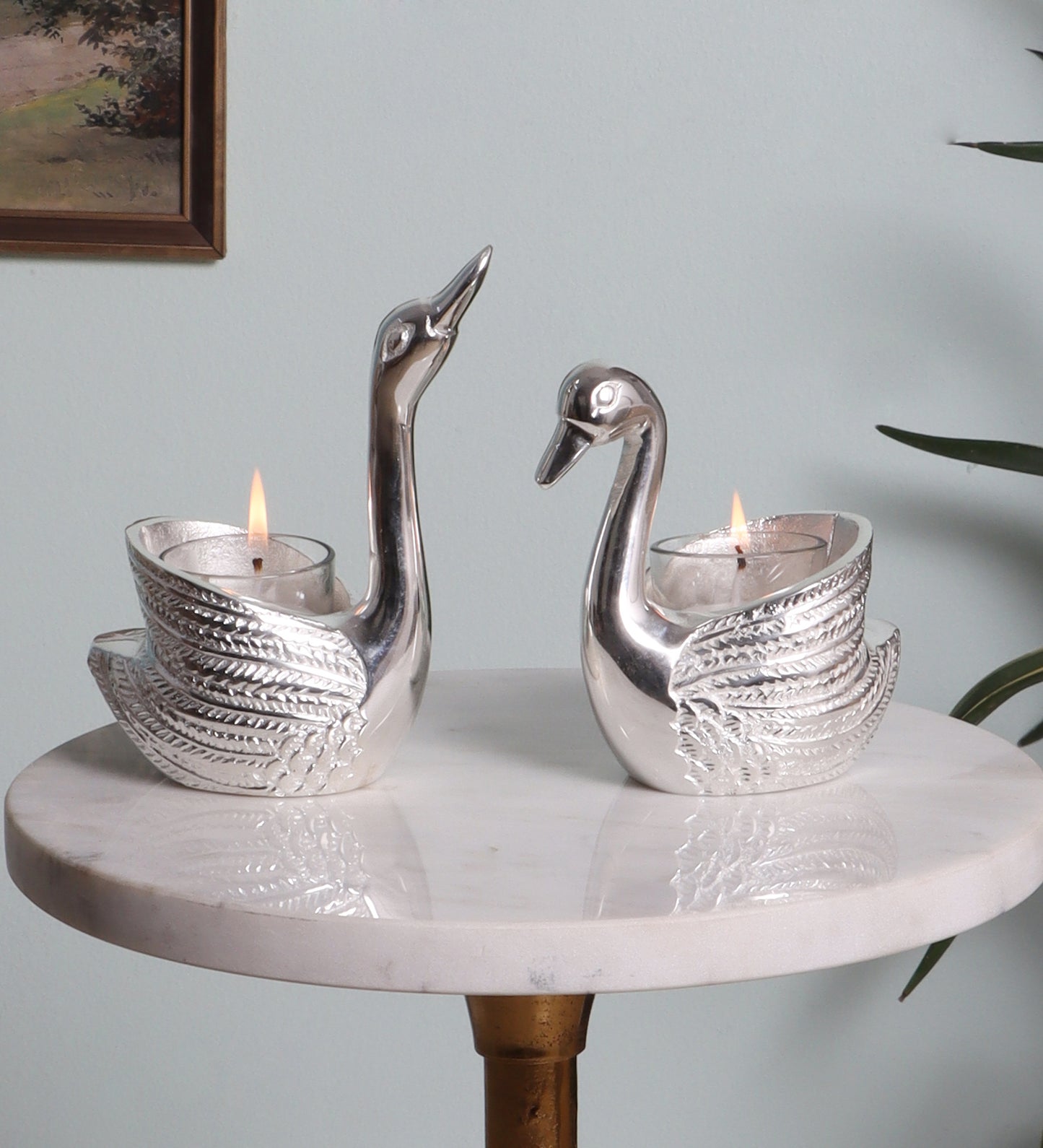 Silver Swan Tealight Holder Set