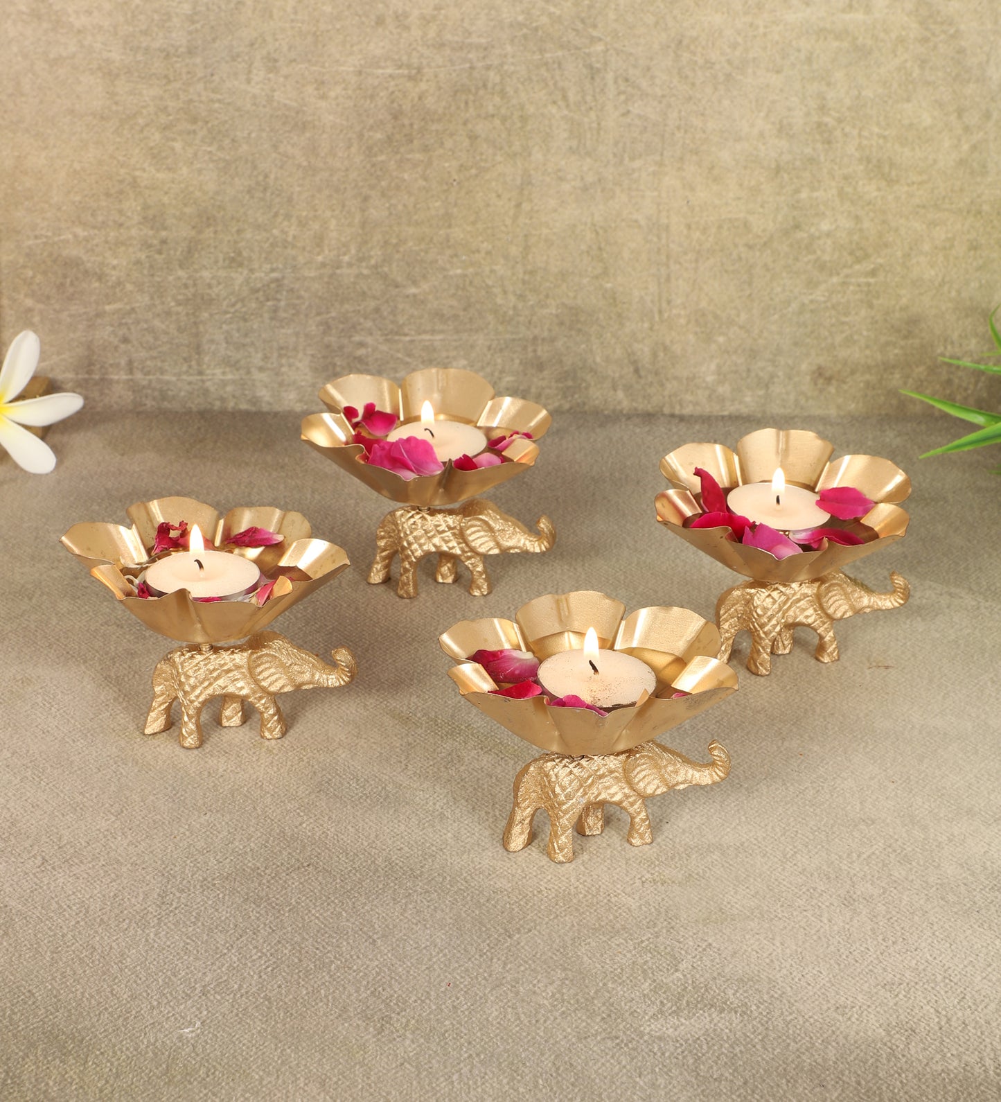 Elephant & Lotus Bowl Tealight Holder Set of 4