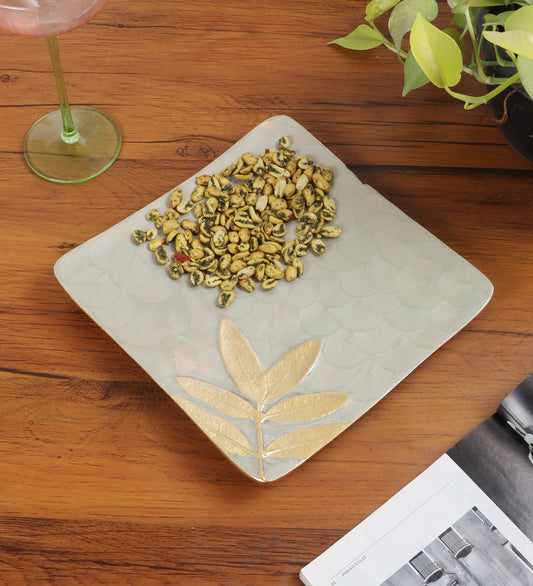 Grey Leaves Aluminium Platter