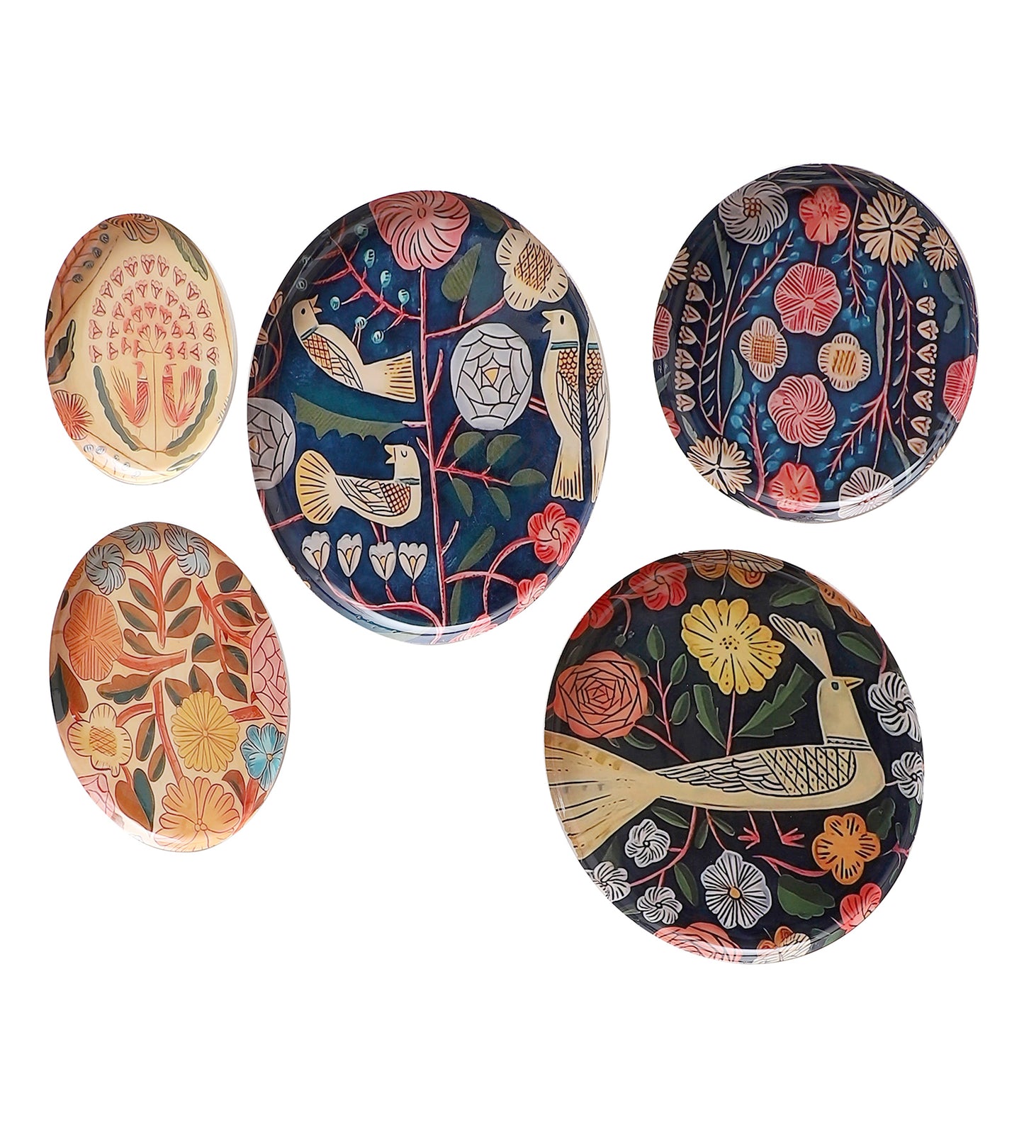 Bird Metal & Meena Wall Plates Set of 5