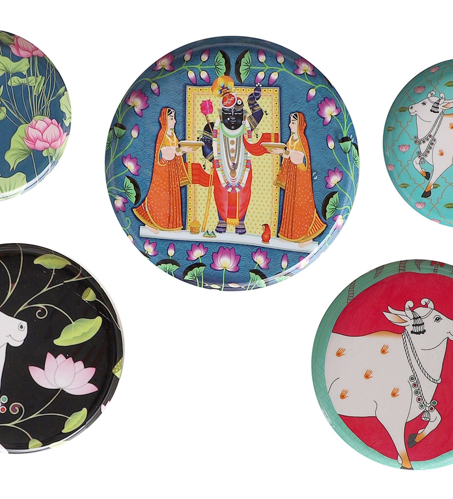Cow Metal & Meena Wall Plates Set of 5
