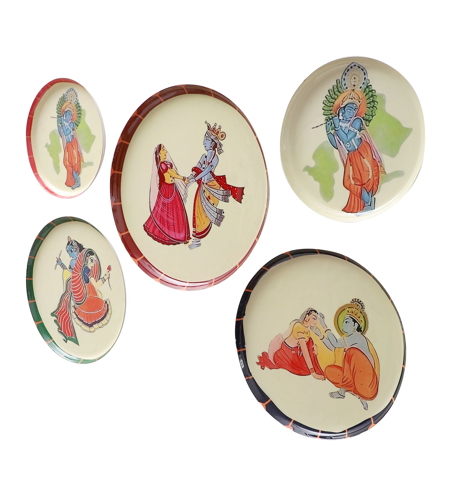 Radhey Krishna Metal & Meena Wall Plates Set of 5