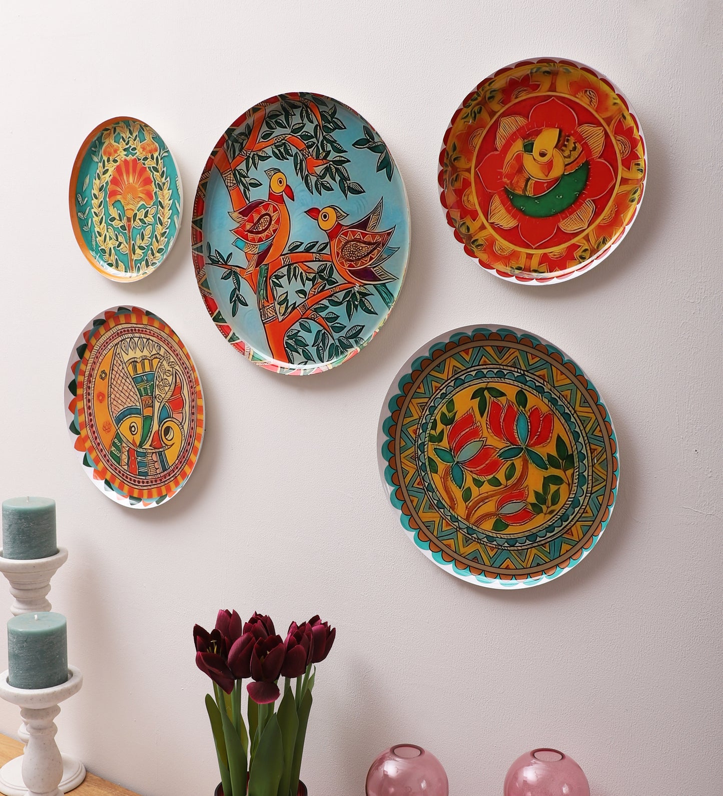 Fish & Bird Metal & Meena Wall Plates Set of 5