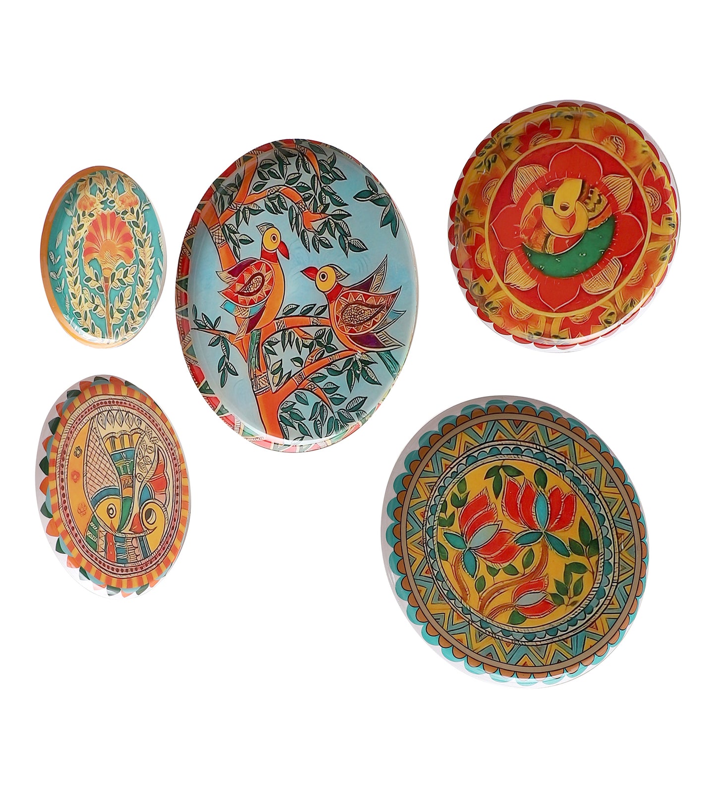 Fish & Bird Metal & Meena Wall Plates Set of 5