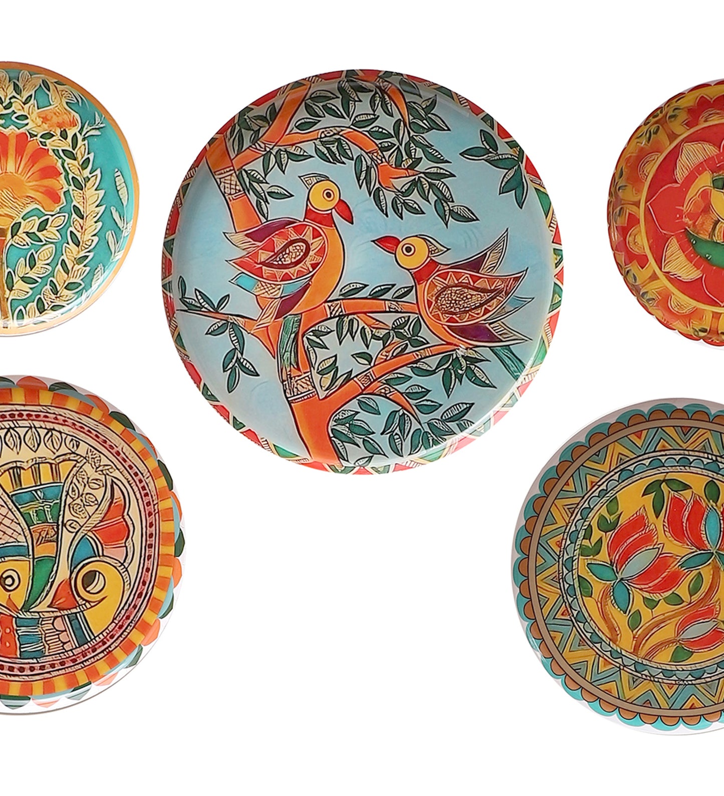 Fish & Bird Metal & Meena Wall Plates Set of 5