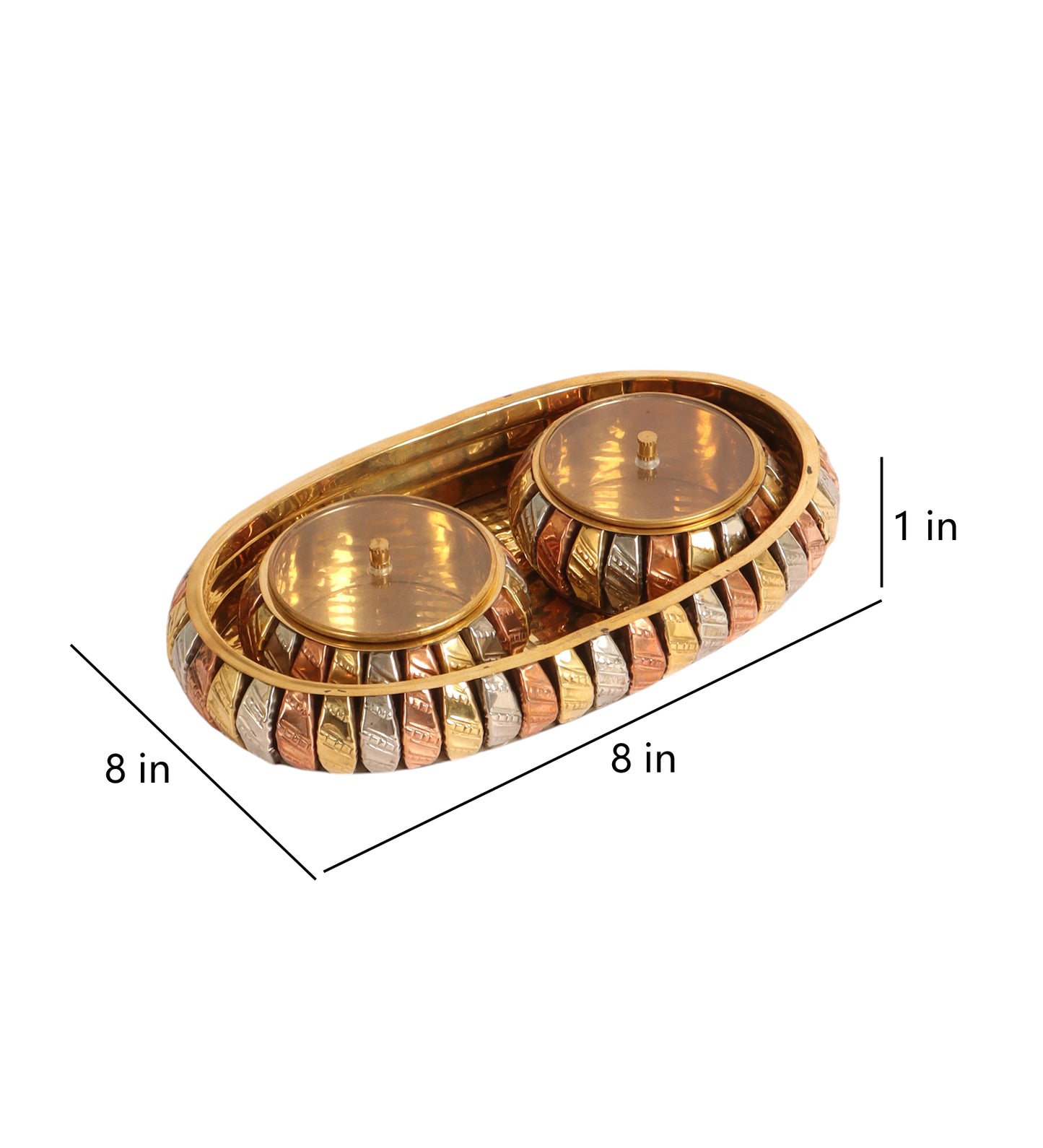 Brass Gold & Copper Dry Fuits Jar With Tray Set of 3