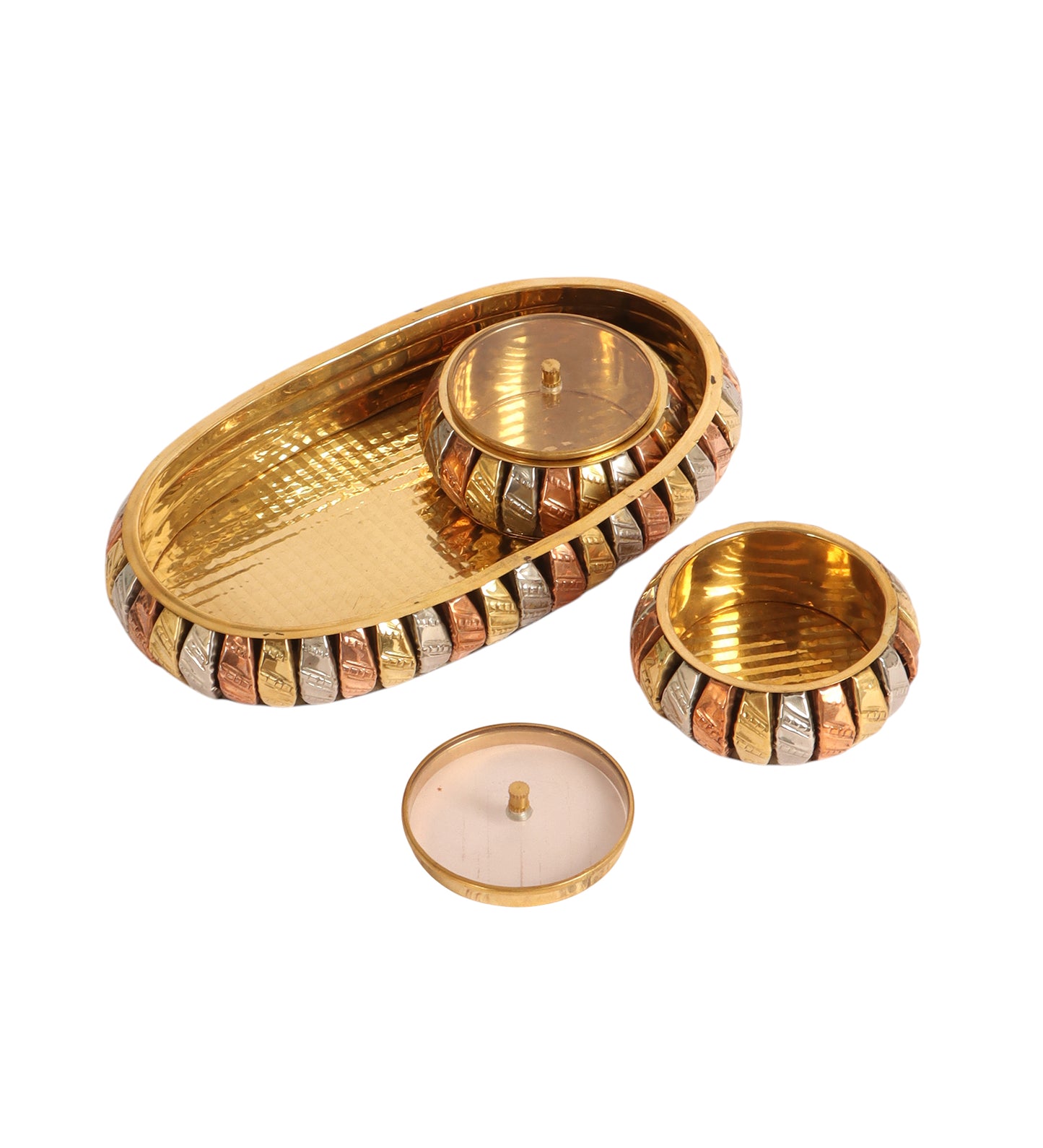 Brass Gold & Copper Dry Fuits Jar With Tray Set of 3