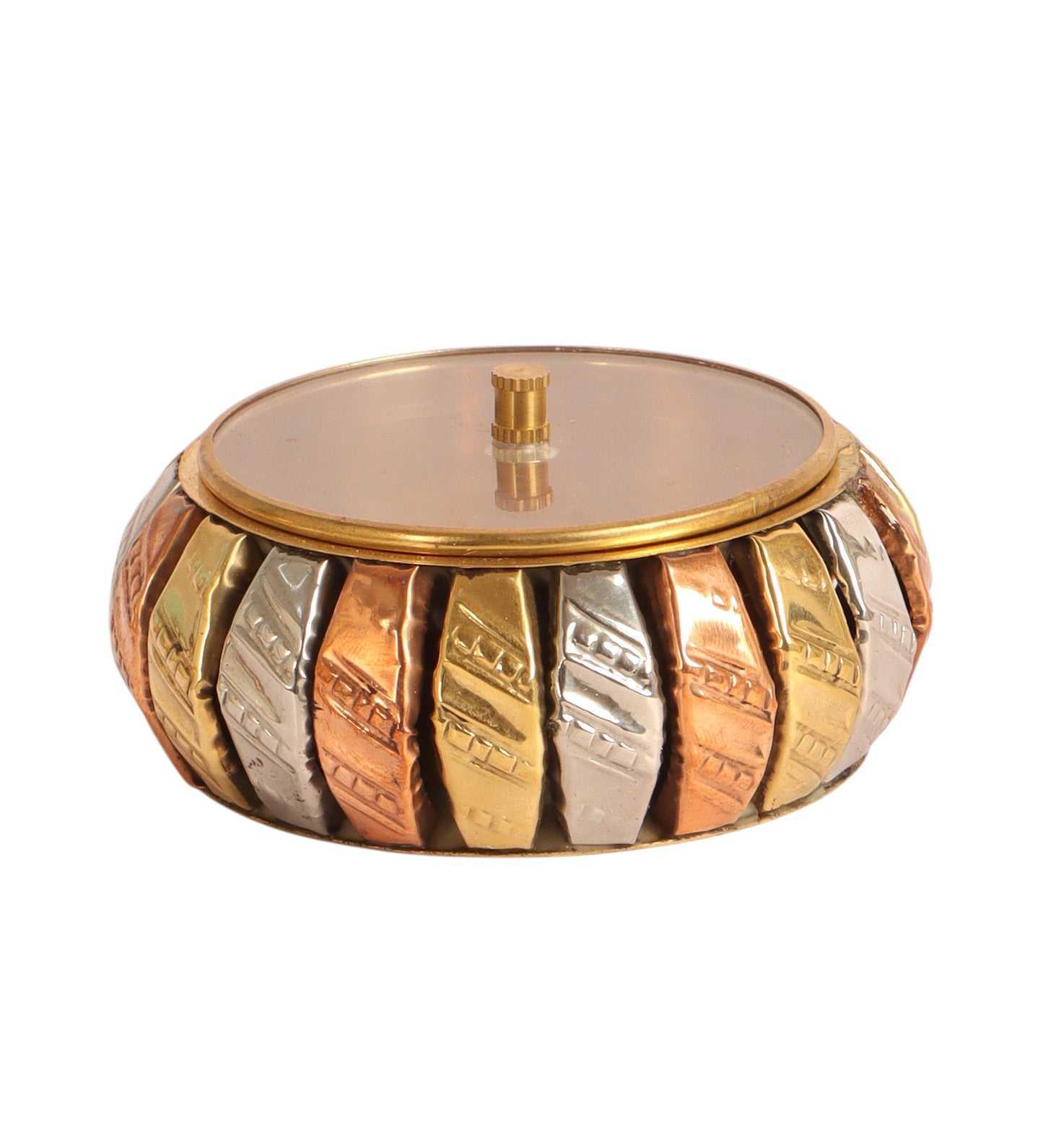 Brass Gold & Copper Dry Fuits Jar With Tray Set of 3