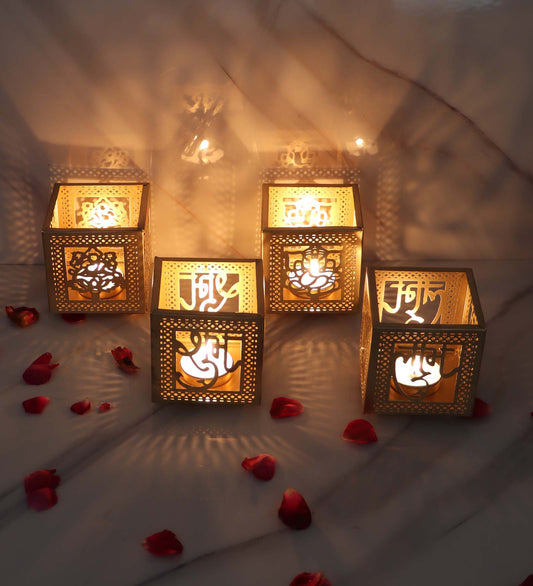 Laxmi Ganesh Etching Votive Set of 4