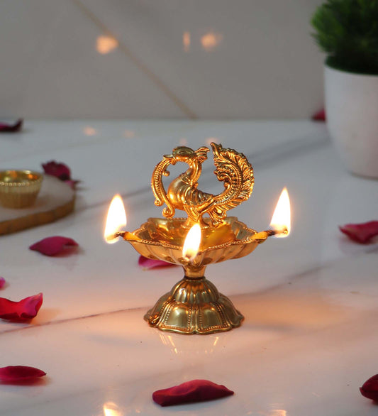 Small Brass Peacock Kerela Deepak Single