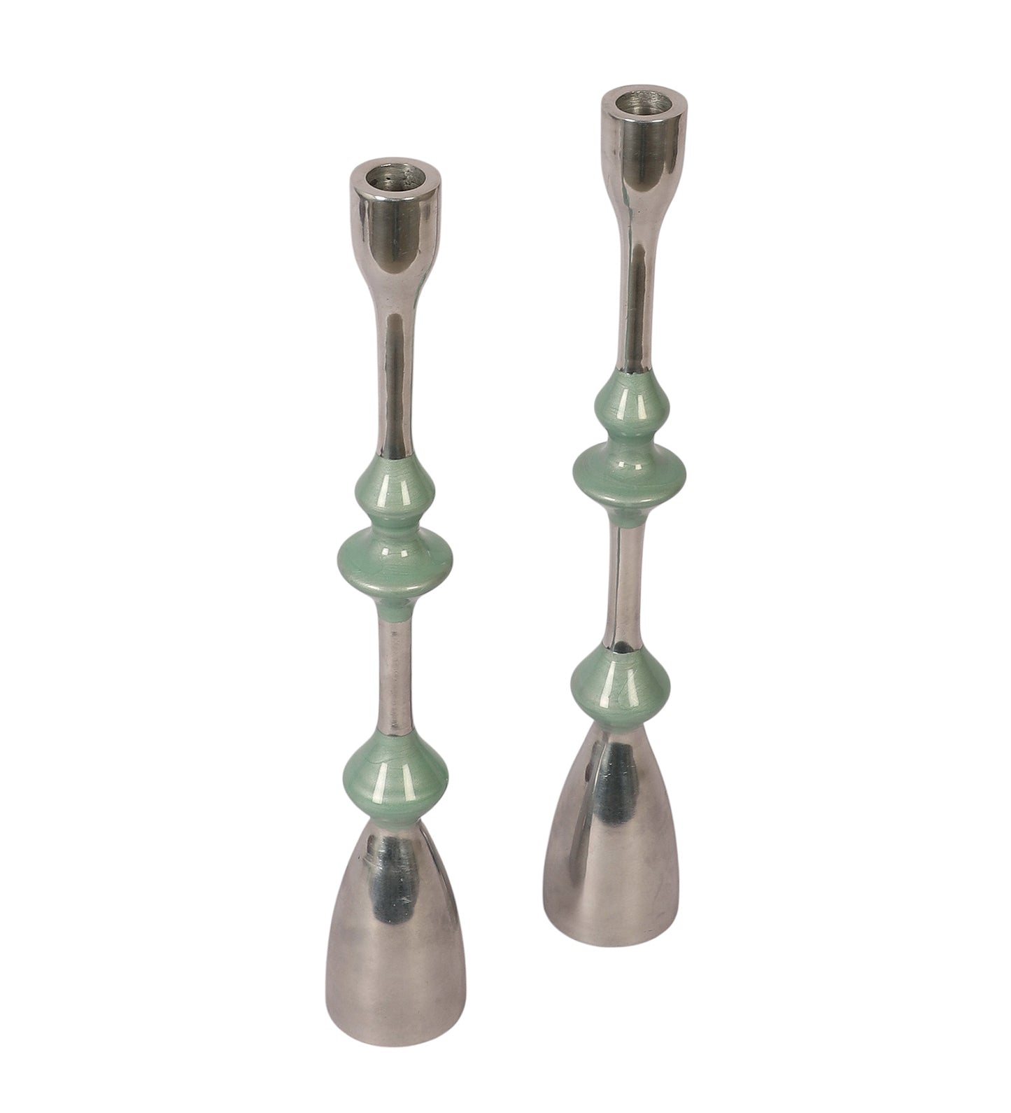 Silver & Grey Aluminium Candle Stand Set of 2