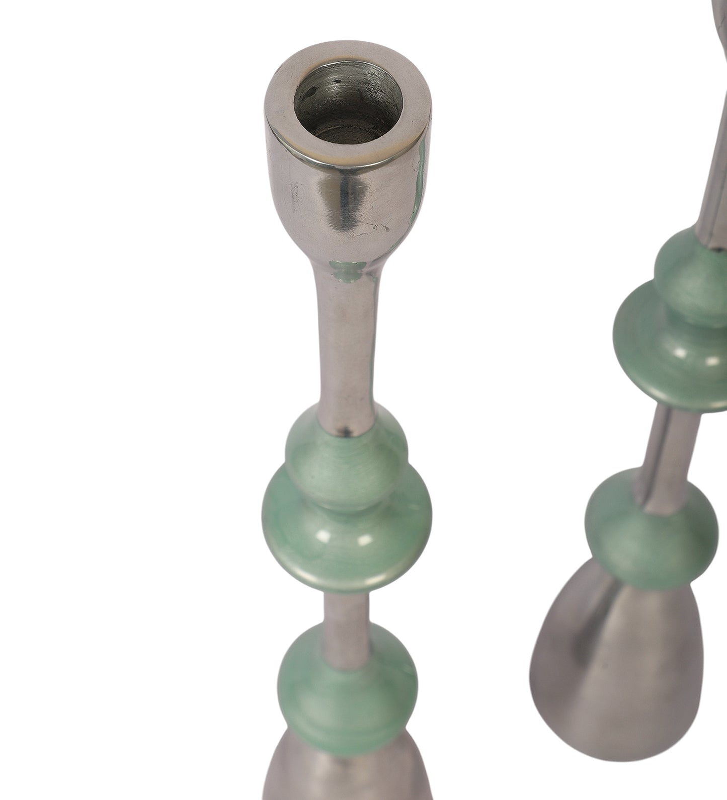 Silver & Grey Aluminium Candle Stand Set of 2