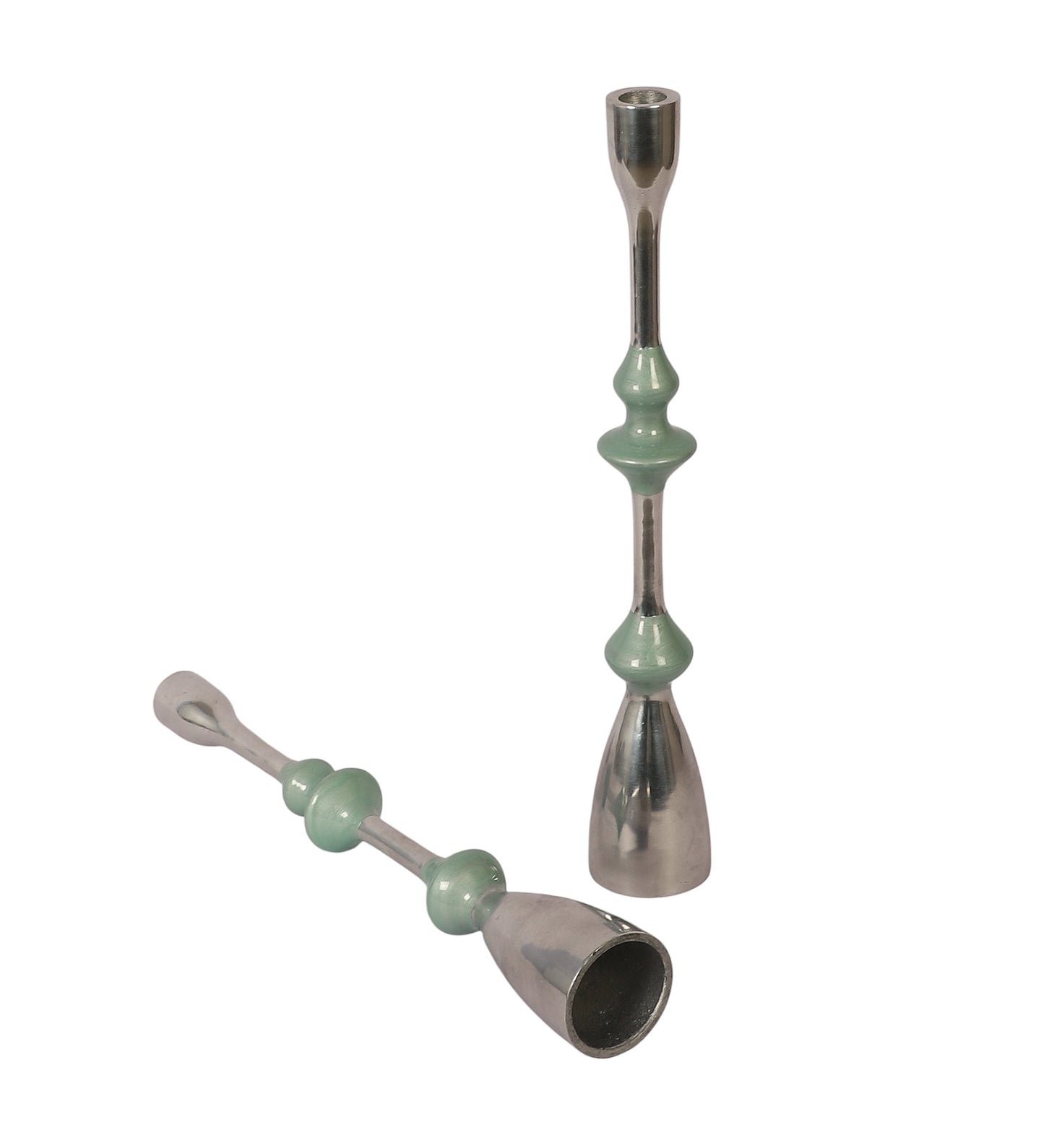 Silver & Grey Aluminium Candle Stand Set of 2