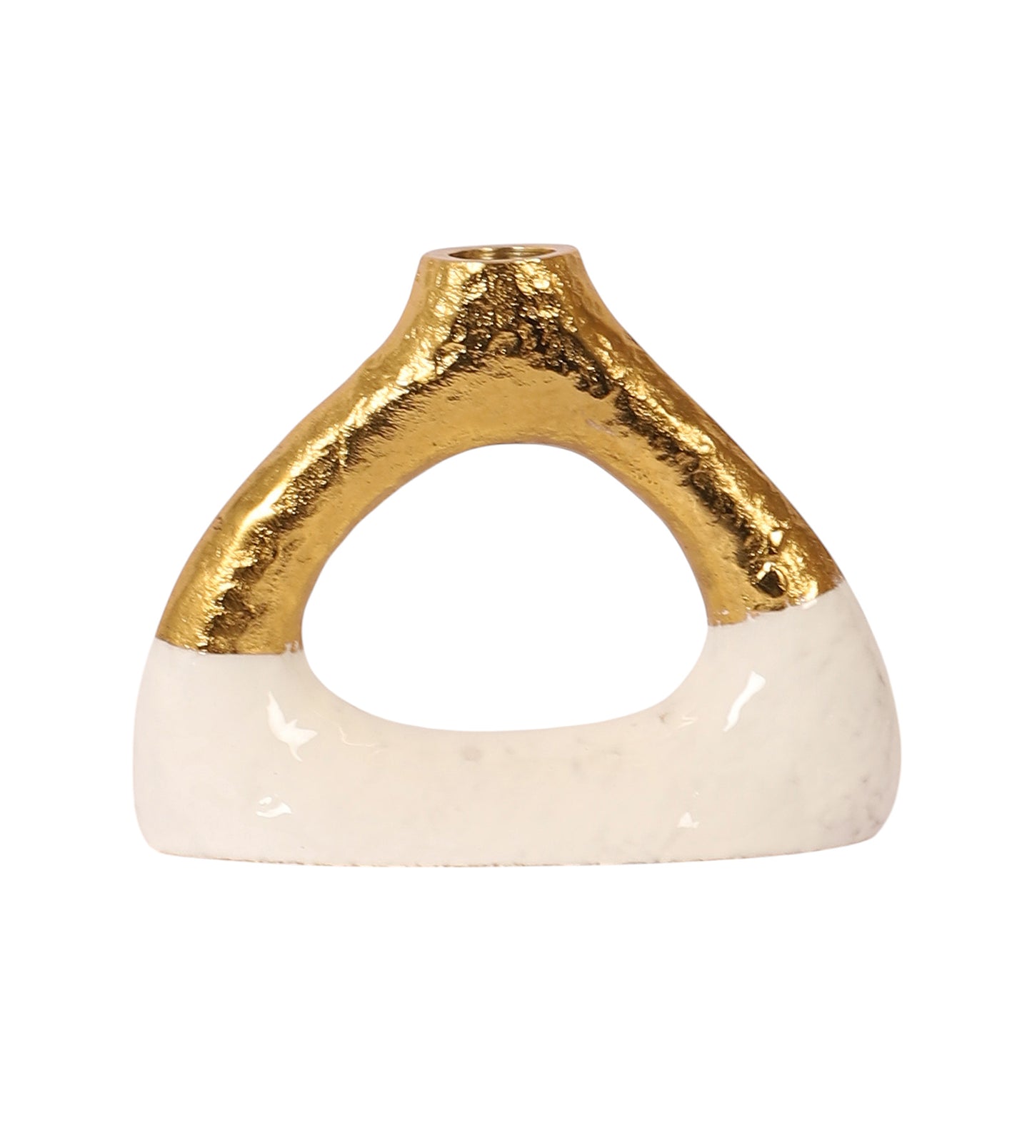 Aluminum White & Gold Oval Candle Stand