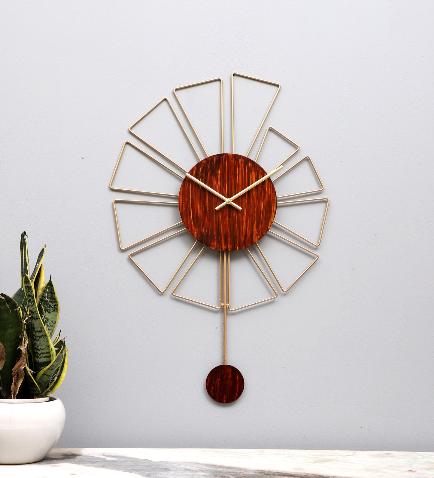Gemoetric Brown & Gold Pendulam Clock