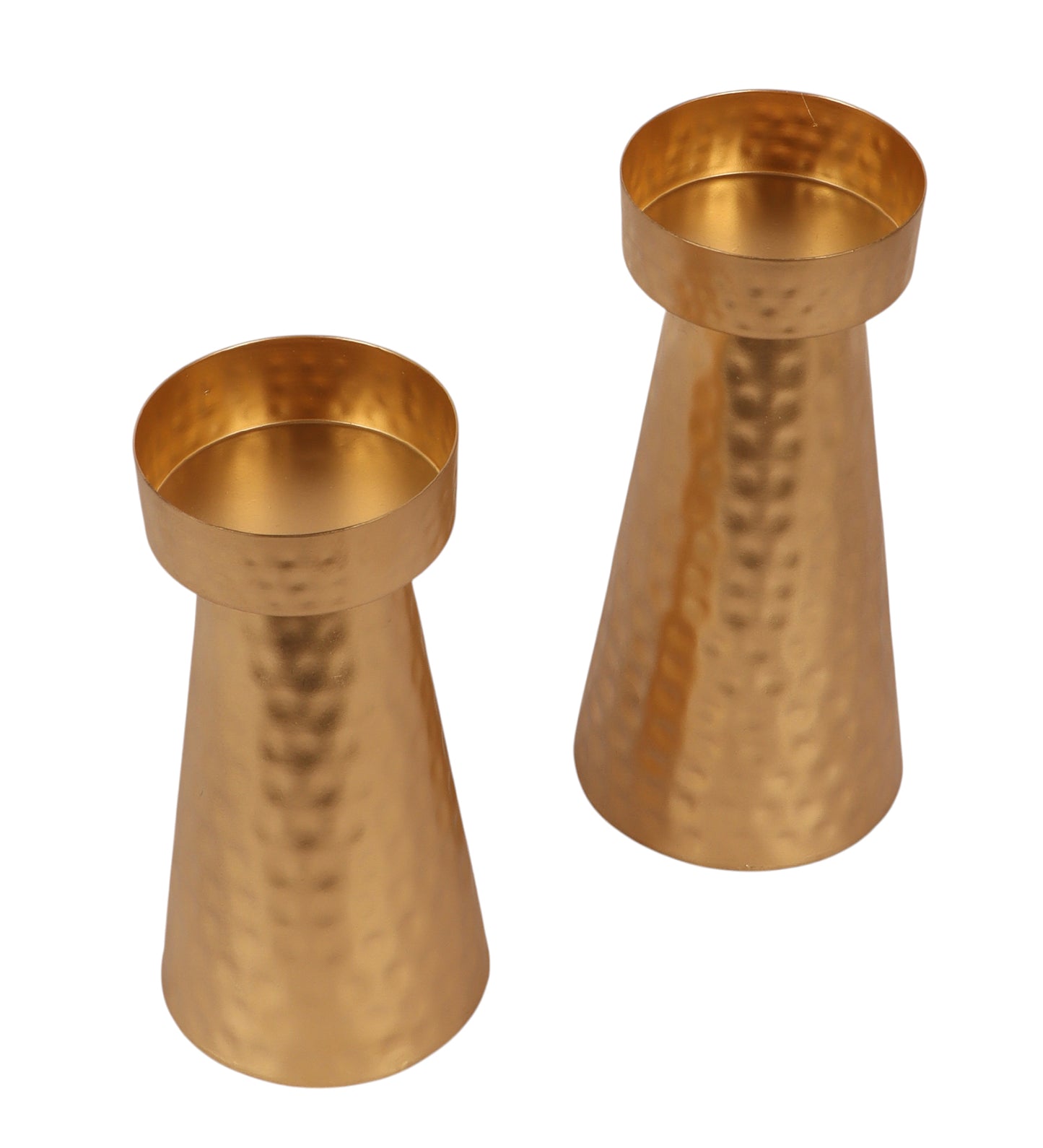 Gold Hammered Cone Candle Stand Set of 2