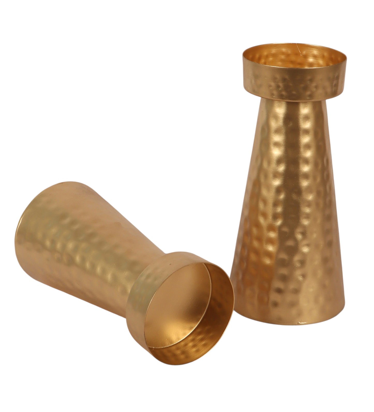 Gold Hammered Cone Candle Stand Set of 2