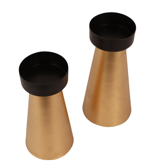 Gold & Black Cone Candle Stand Set of 2