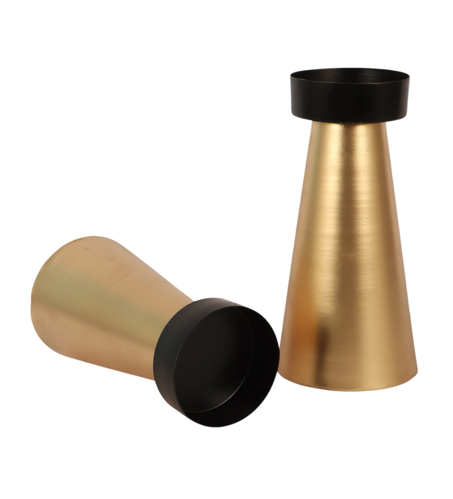 Gold & Black Cone Candle Stand Set of 2