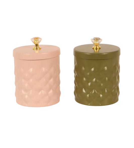 Metal Hammered Pink & Green Jar Set of 2