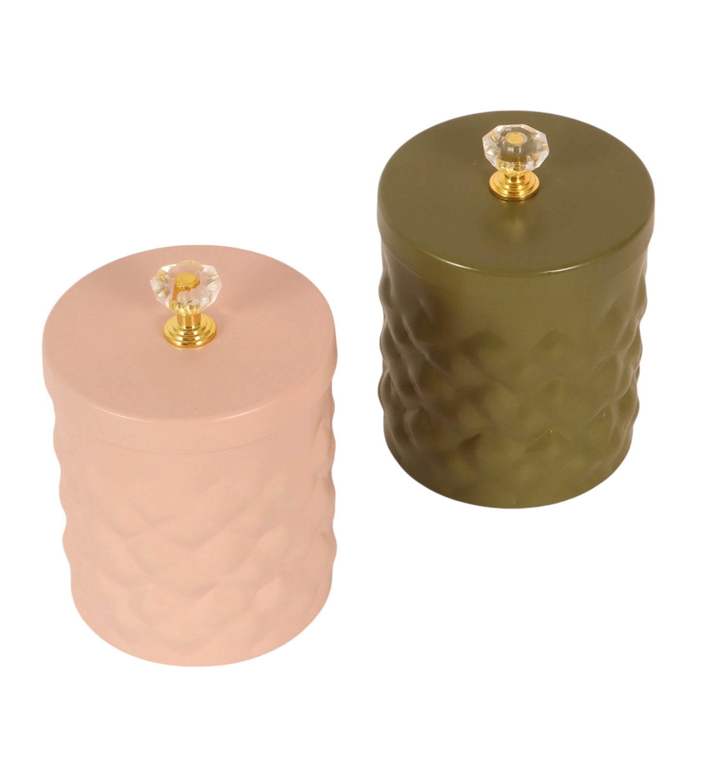 Metal Hammered Pink & Green Jar Set of 2