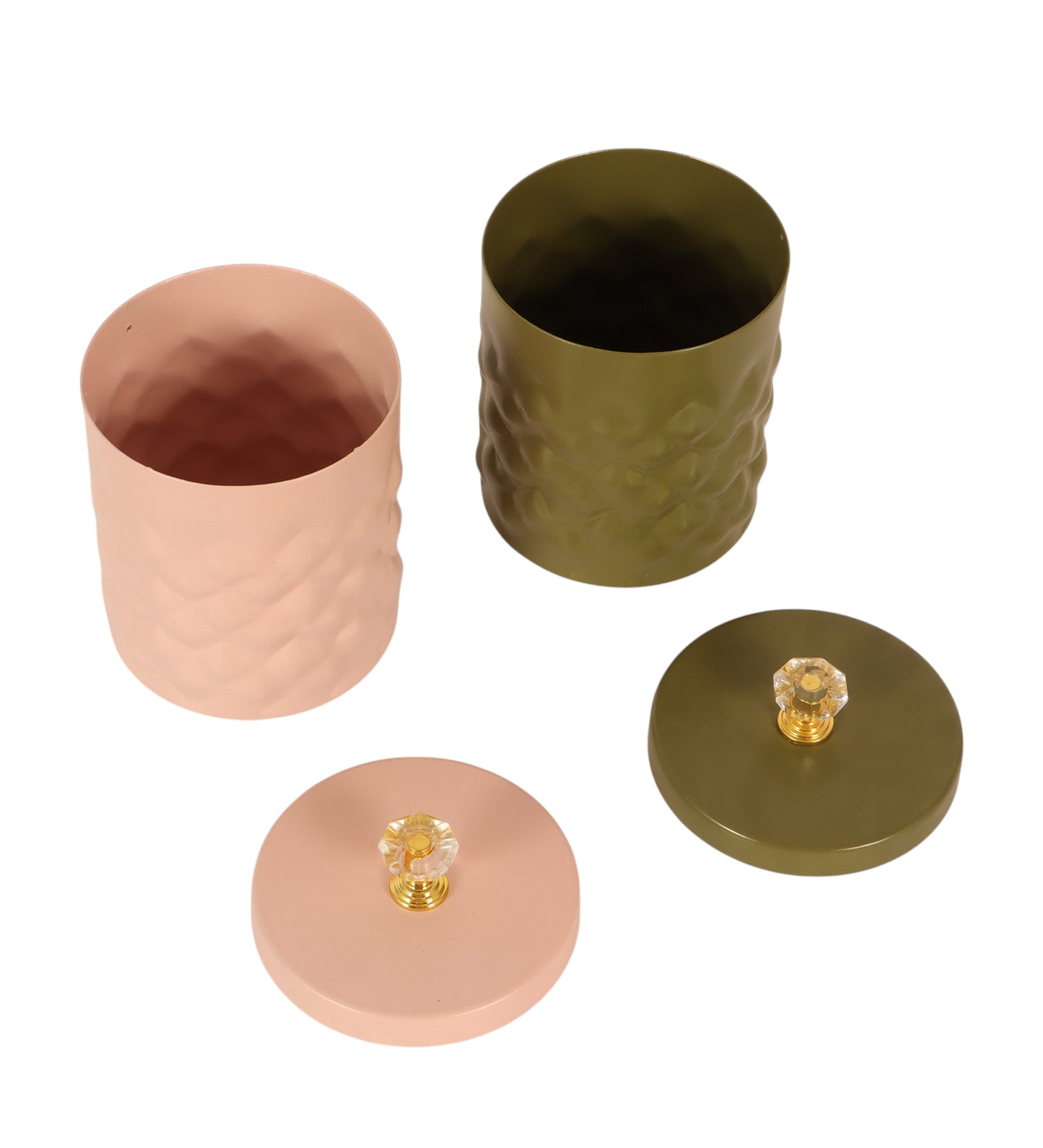 Metal Hammered Pink & Green Jar Set of 2