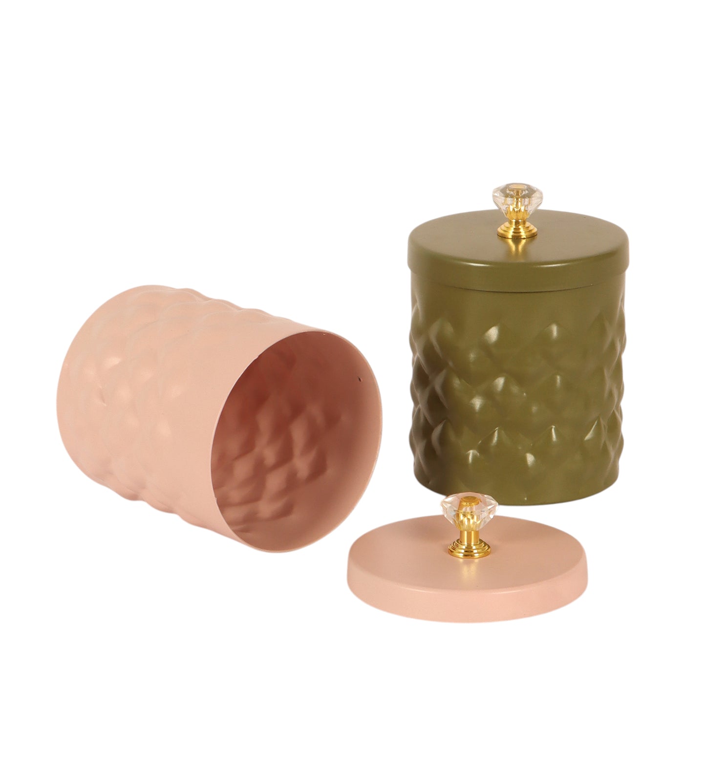 Metal Hammered Pink & Green Jar Set of 2