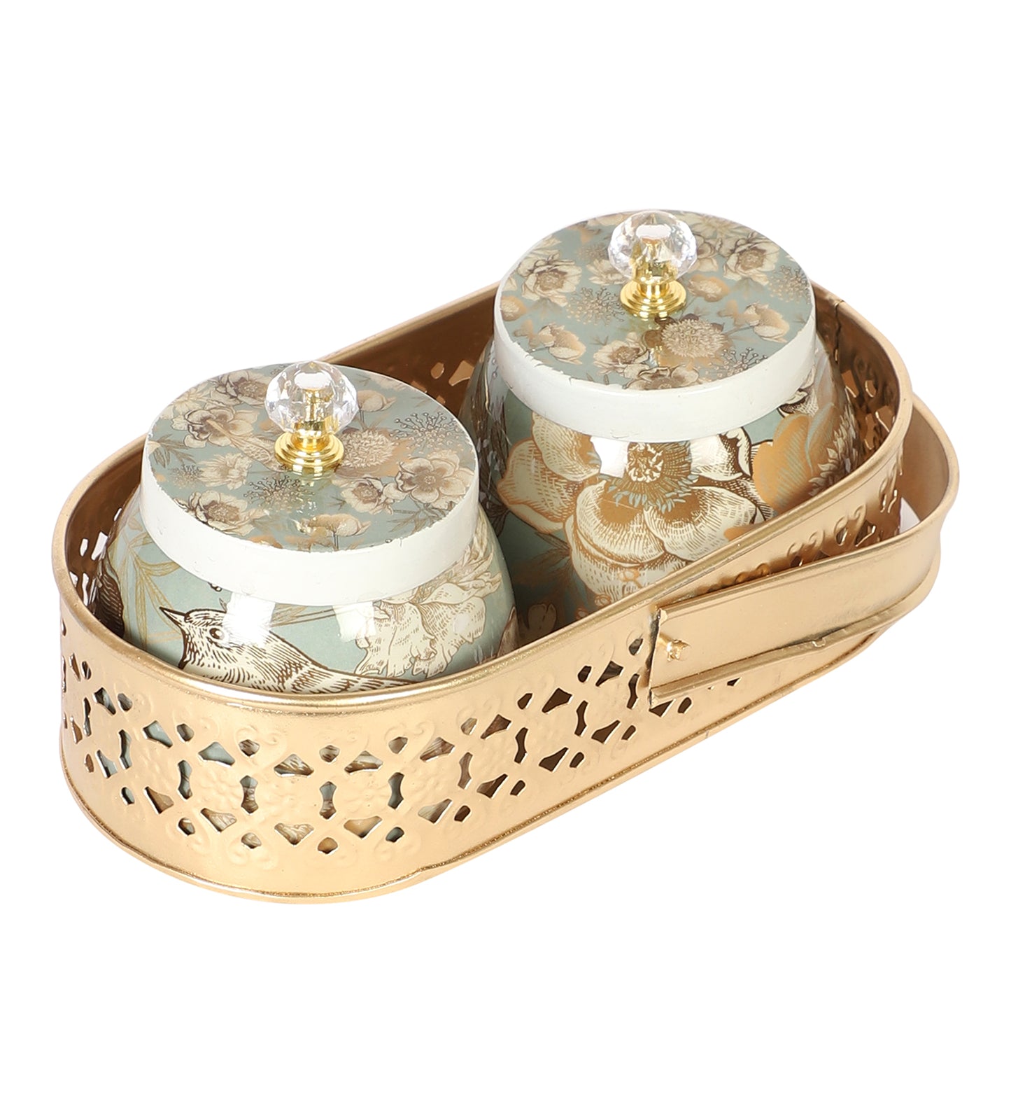 Bird Print Metal Jar With basket Set of 3