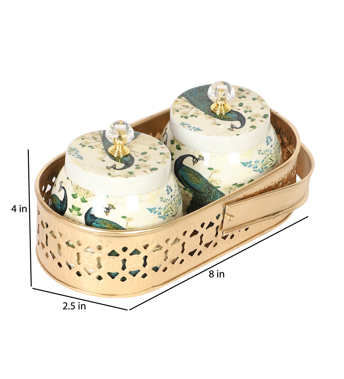 Green Peacock Print Jars basket Set of 2