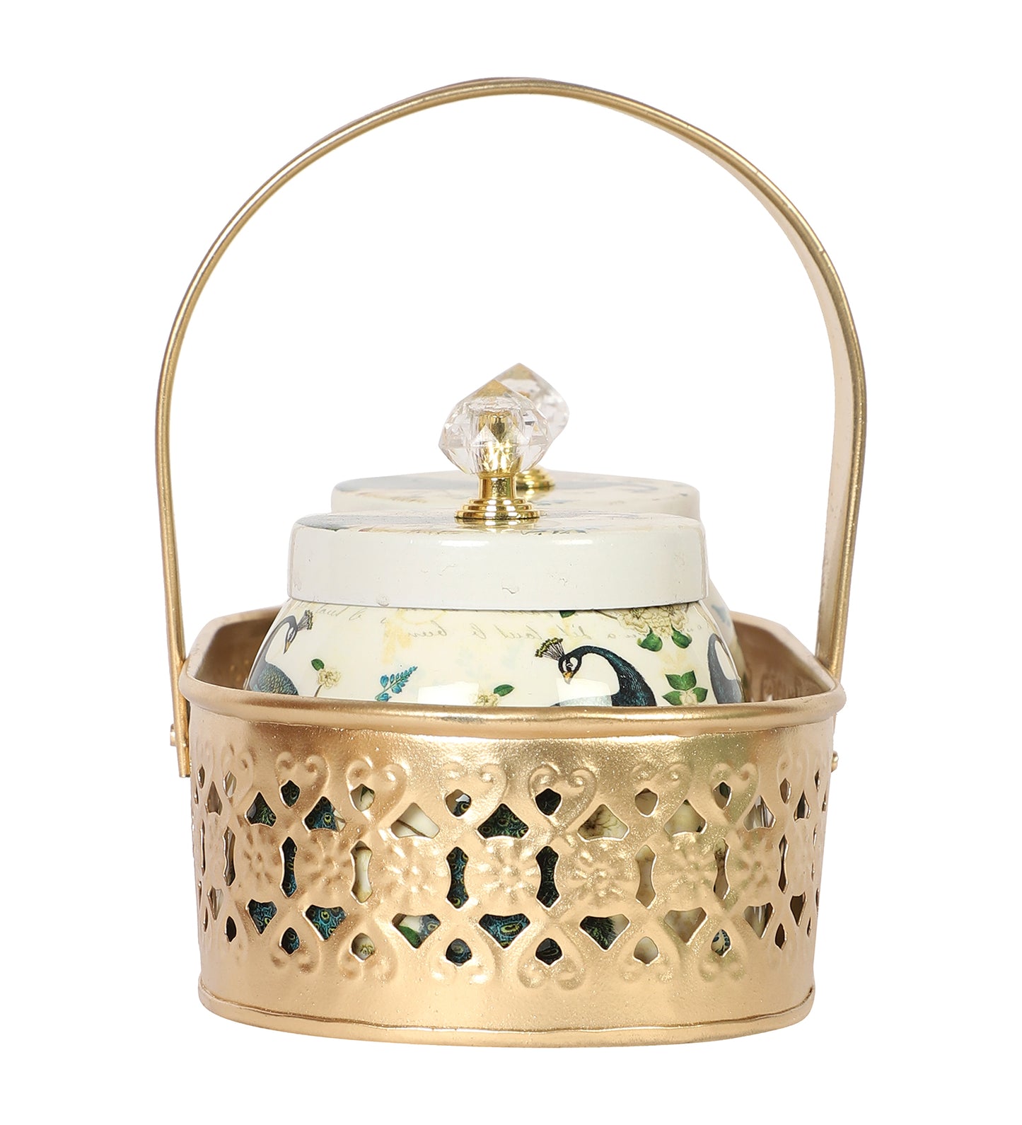 Green Peacock Print Jars basket Set of 2