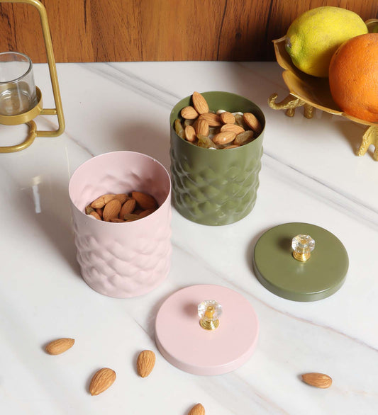 Metal Hammered Pink & Green Jar Set of 2