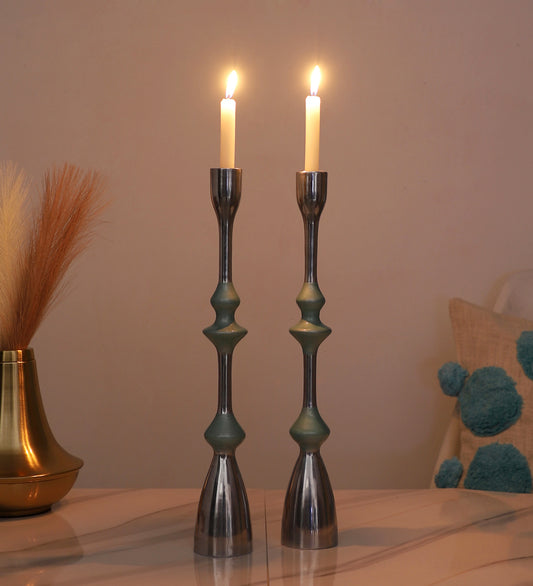 Silver & Grey Aluminium Candle Stand Set of 2